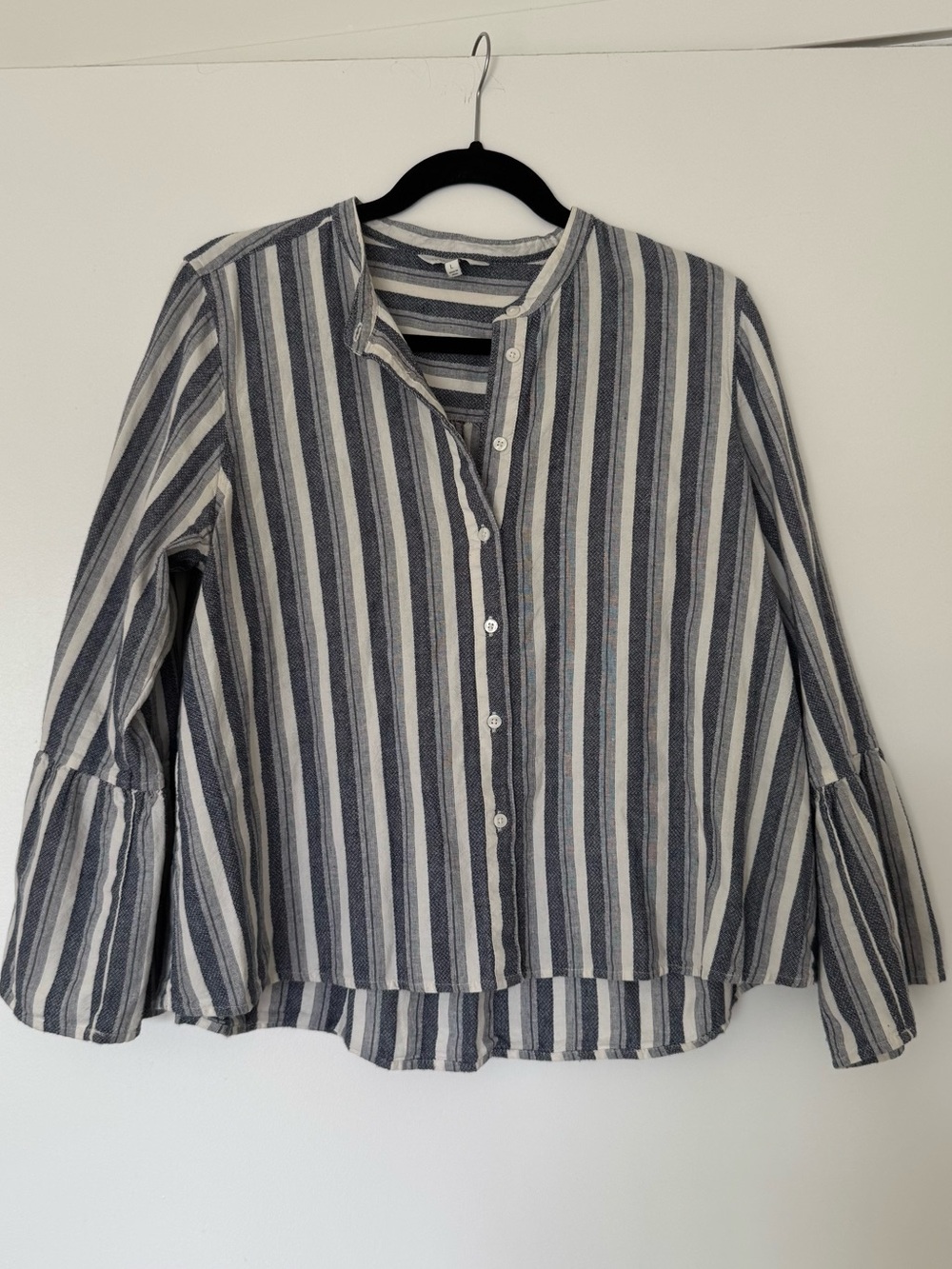 Lucky Brand Striped White Blue Button Down Cotton Shirt Blouse Size Large